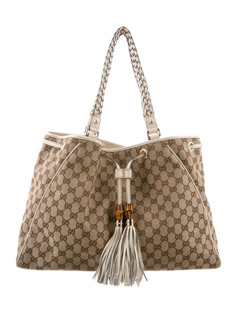 gucci peggy gold coated gg braided bamboo tassel|Women's Designer Tote Bags .